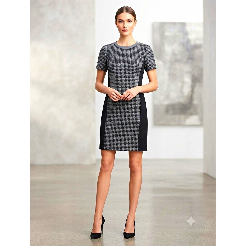 J.CREW Houndstooth Wool Sheath Short Sleeve Dress